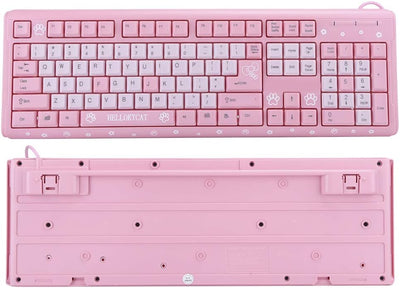Sxhlseller 104 Tasten USB Wired Keyboard, QWERTY Ultra Thin Cartoon Computer Keyboard, wasserdichte Universal Mechanische Tastatur für Home Business Office Game(Rosa)