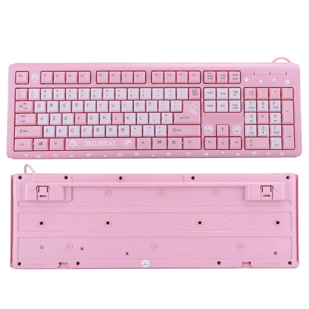 Sxhlseller 104 Tasten USB Wired Keyboard, QWERTY Ultra Thin Cartoon Computer Keyboard, wasserdichte Universal Mechanische Tastatur für Home Business Office Game(Rosa)