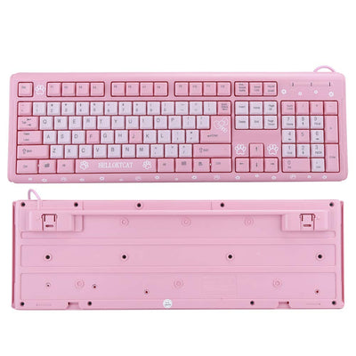 Sxhlseller 104 Tasten USB Wired Keyboard, QWERTY Ultra Thin Cartoon Computer Keyboard, wasserdichte Universal Mechanische Tastatur für Home Business Office Game(Rosa)