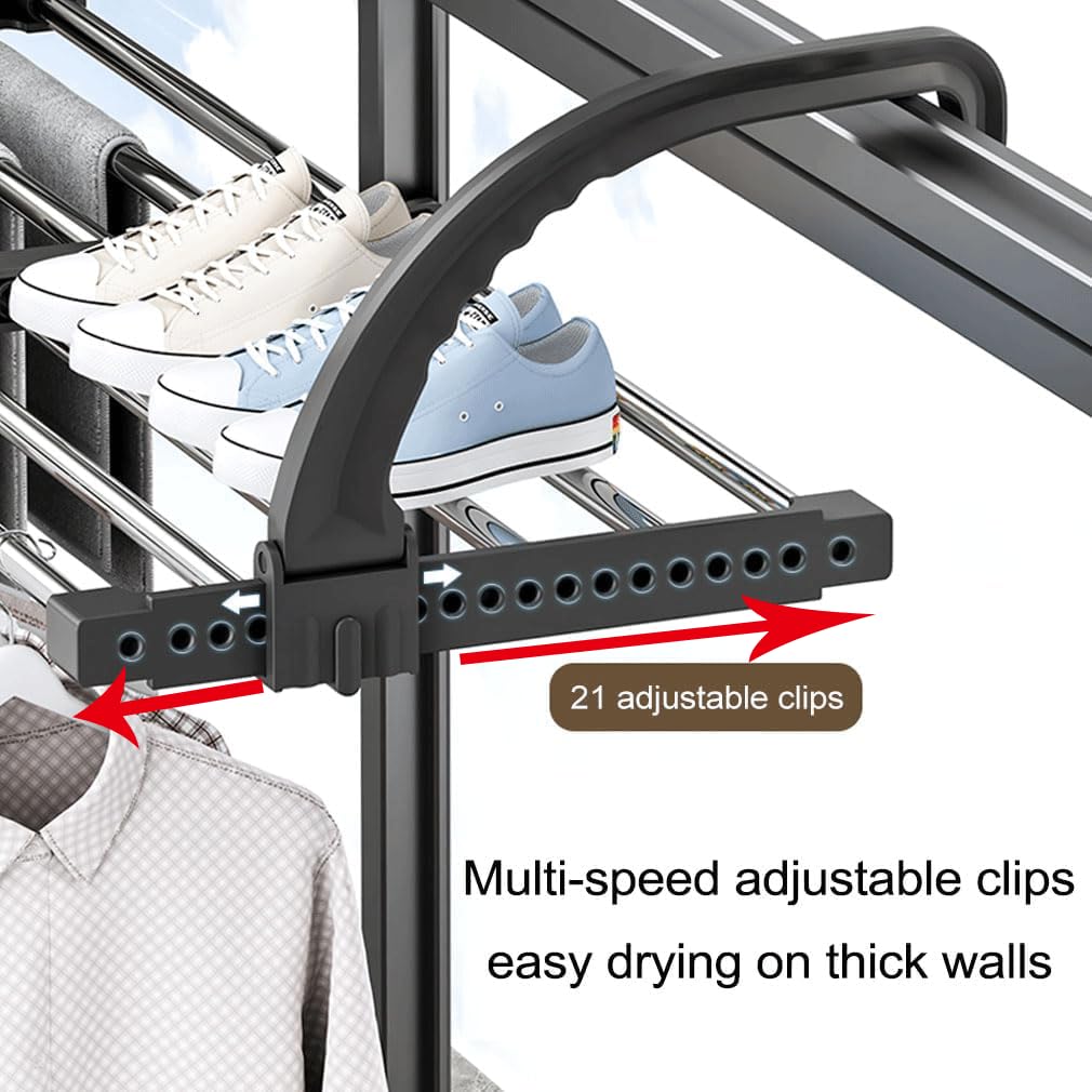 johgee 64-110cm heizkörper Wäscheständer heizkörpertrockner wäscheständer Balkon, ausziehbar wäschetrockner, 6.6m Trockenleinenlänge multifunktional wäscheständer Turm Wäscheständer balkongeländer