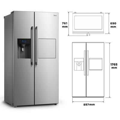 Midea KS-EIX 6.23 Side-by-Side Kühl-/Gefrierkombination/176,5 cm hoch/No Frost/Inverter Compressor/mit Barfach/Wasser-/Eisspender mit Festwasseranschluss/Twin Control, Rostfreier Stahl