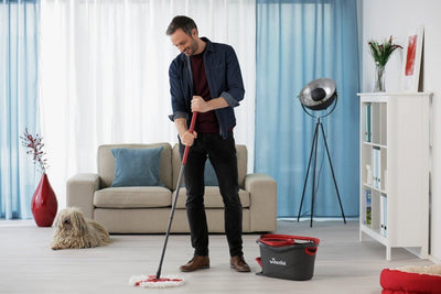 Vileda Turbo Mikrofaser Wischmopp und Eimer Set mit extra 2-in-1 Kopfersatz, Spin Mop zum Reinigen von Böden, Set aus 1x Mop, 1x Eimer und 1x Nachfüllpackung