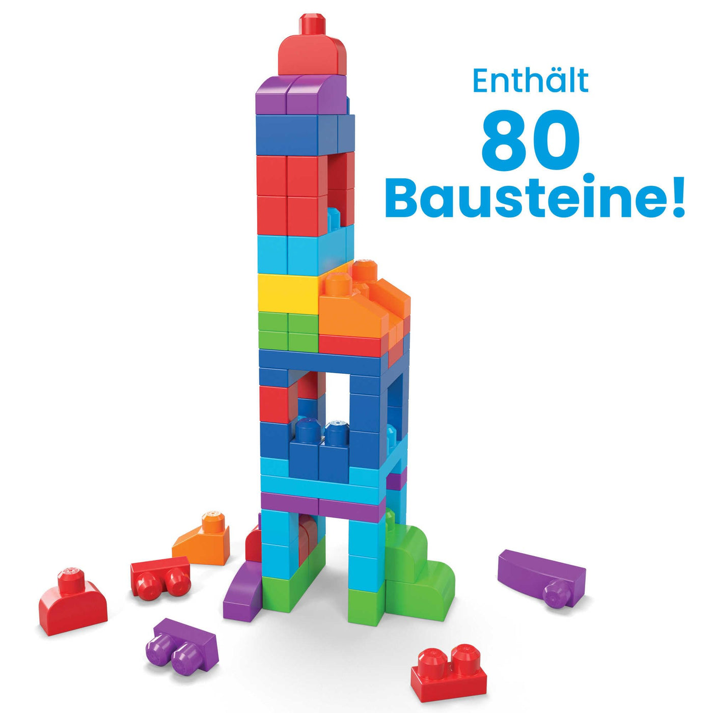 MEGA BLOKS Fisher-Price Bausteine für Kleinkinder, großer Bausteinebeutel mit 80 Teilen und Aufbewahrungsmöglichkeit, Blau, Geschenkideen für Kinder ab 1 Jahr, DCH63