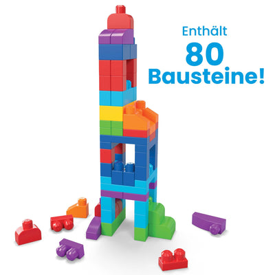 MEGA BLOKS Fisher-Price Bausteine für Kleinkinder, großer Bausteinebeutel mit 80 Teilen und Aufbewahrungsmöglichkeit, Blau, Geschenkideen für Kinder ab 1 Jahr, DCH63