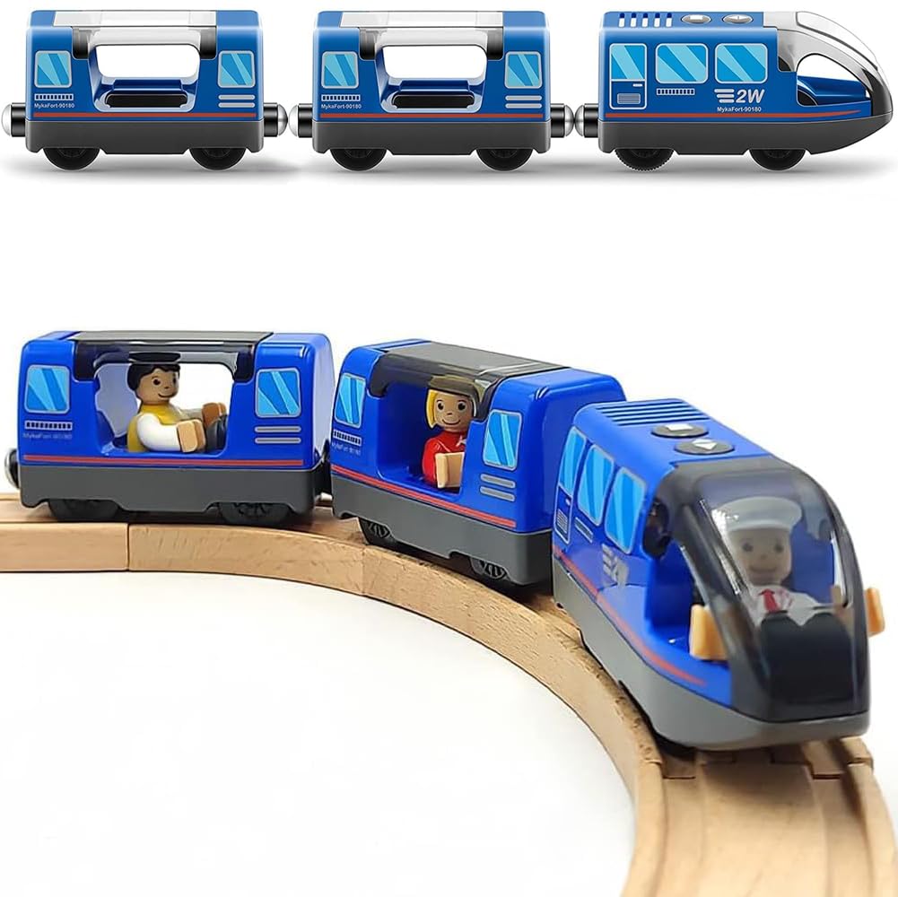 Zuoan Batteriebetriebener Zug für Holzeisenbahn-Schienenset, Spielzeug für Kleinkinder im Alter von 3 4 5 Jahren, Jungen, Kinder, Magnetkupplungen, Stadtfahrzeug mit Figuren (ohne Holz-gleise)