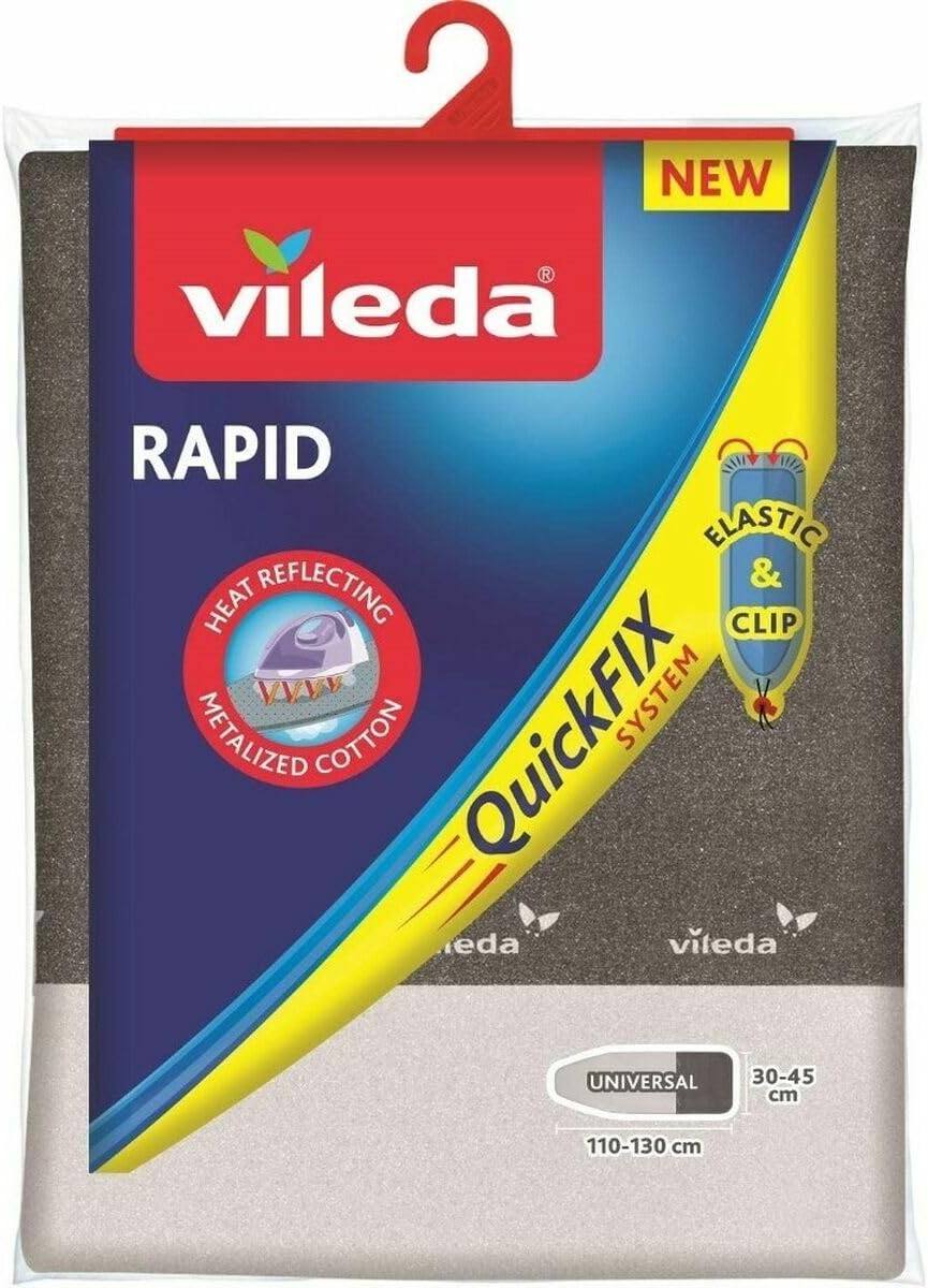 Vileda Express Rapid Bügelbrettbezug für Dampfbügelstation, metallisierte und wärmereflektierende Oberfläche für schnelleres Bügeln, Bügelbretter von 30-45cm x 110-130cm, Farbe Silber-Grau Metallic