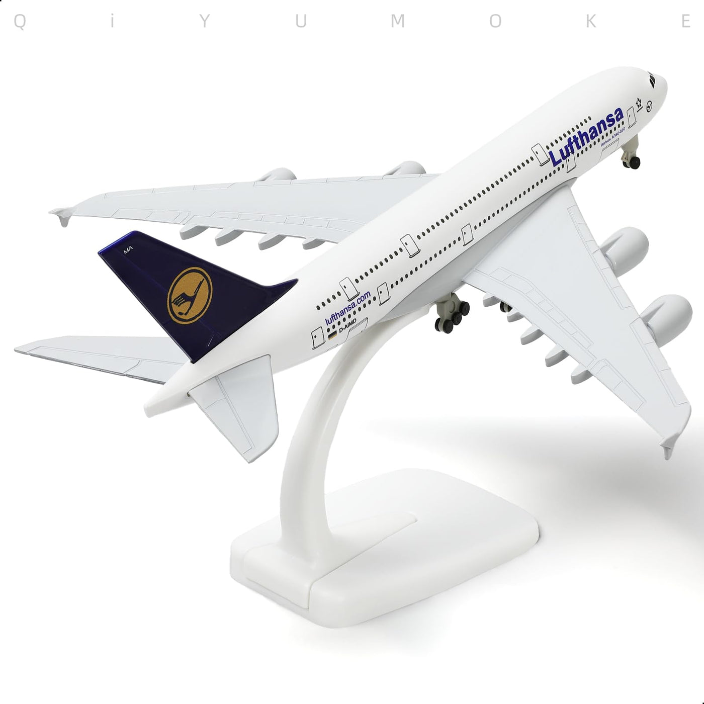 QIYUMOKE 1/300 Metallflugzeugmodell für Lufthansa A380 mit Ständer (7.5 Zoll), geeignet für Luftfahrtbegeisterte als Geschenk oder Ausstellungsdekoration