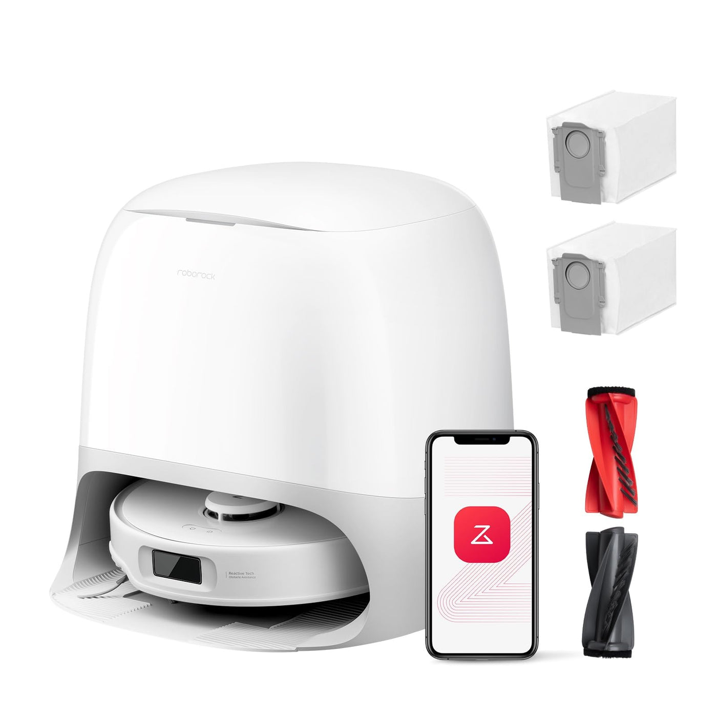 roborock Qrevo Curv S5X-Set Saugroboter mit Wischfunktion Absaugstation, Dual Anti-Tangle-System, 17.000 Pa Saugkraft, 75°C Heißwasser-Moppwäsche, Intelligente Schmutzerkennung, All-in-One-Dock (Weiß)