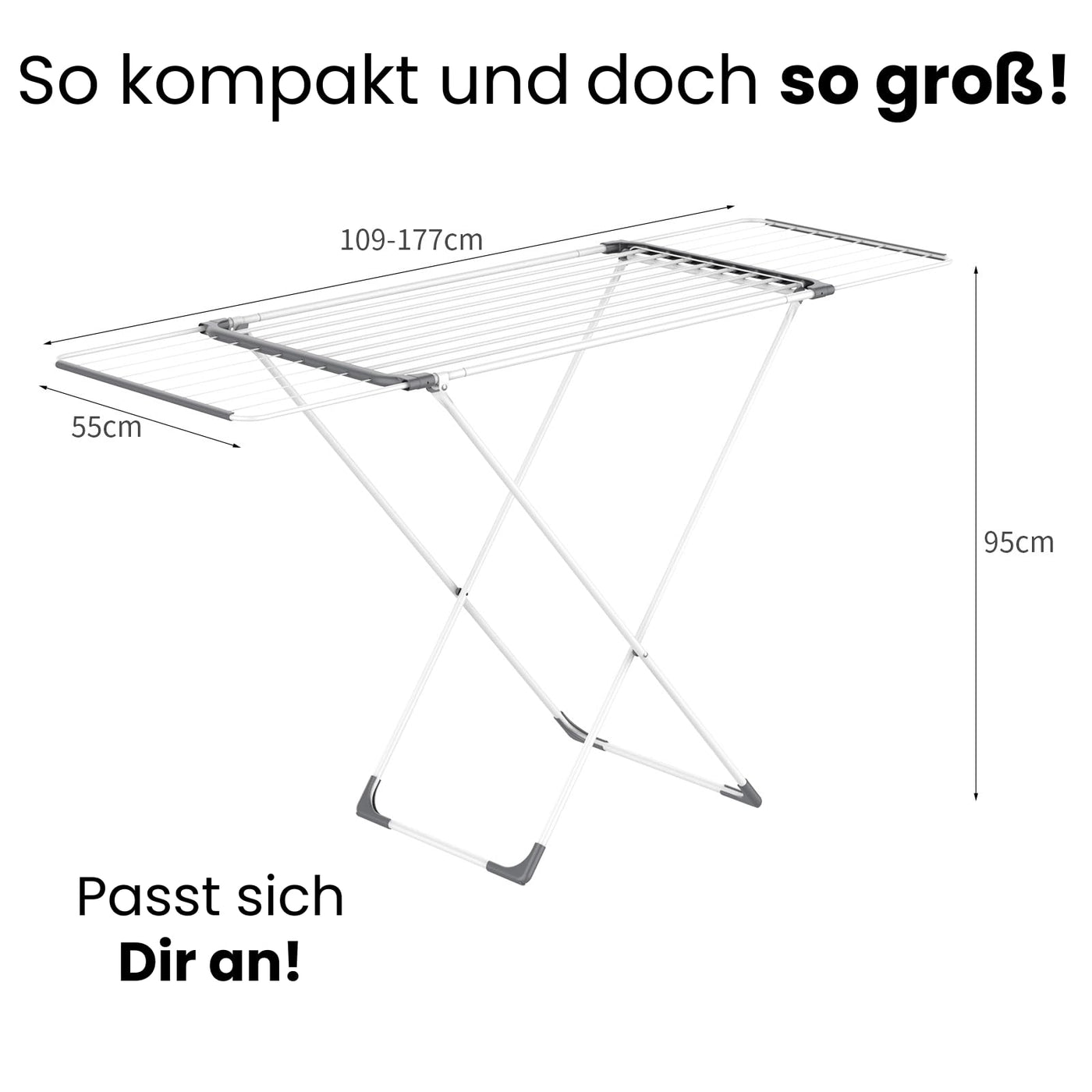 Coastech Wäscheständer - Ausziehbarer Wäscheständer für stabiles, rutschfestes und platzsparendes Wäschetrocknen - 136cm x 5.5cm x 57cm