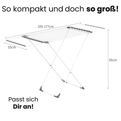 Coastech Wäscheständer - Ausziehbarer Wäscheständer für stabiles, rutschfestes und platzsparendes Wäschetrocknen - 136cm x 5.5cm x 57cm