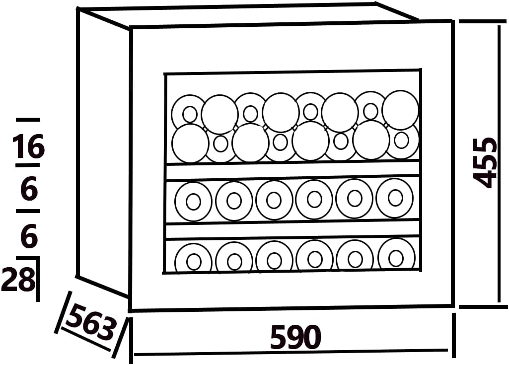 Wolkenstein EWTS64-28ED Einbau-Weintemperierschrank | Für 28 Flaschen | 2 Holzböden | Touch to open | Einbaubreite 60 cm | LED Display | 62 Liter