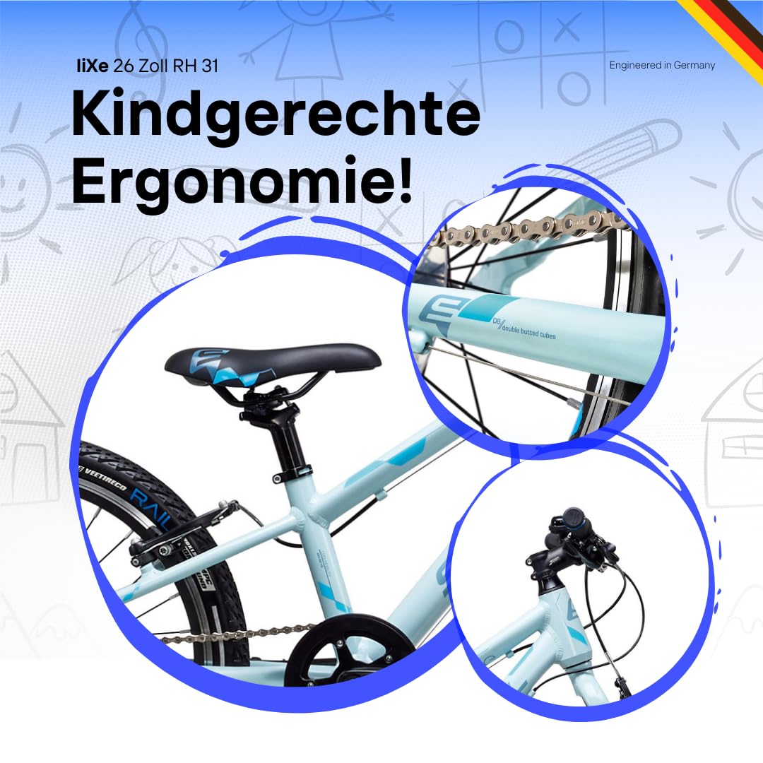 S'COOL liXe 26 Zoll 9-Gang Altus Sky Blue/Blue | Kinderfahrrad | Jugendfahrrad | 26 Zoll | Mountainbike | leichtes Fahrrad | Rahmenhöhe 31 | 9 Gang