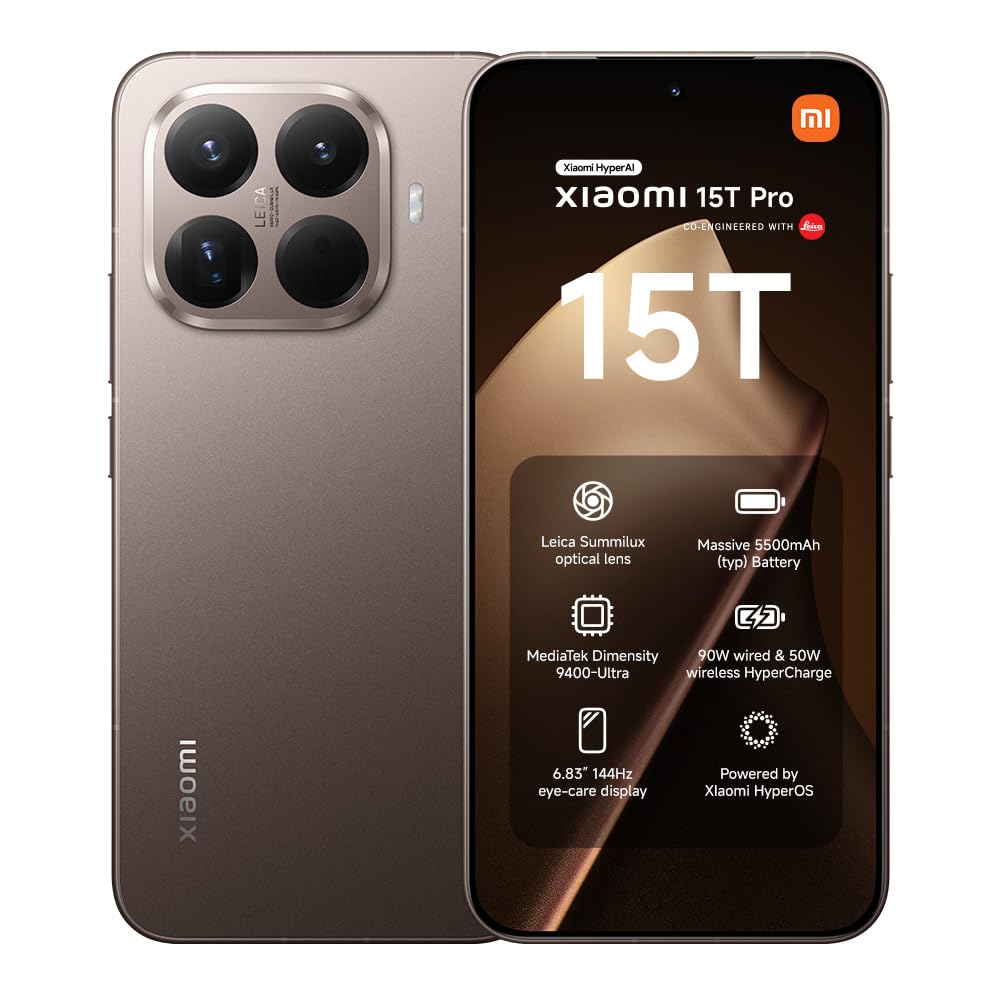 XIAOMI 15T Pro, Smartphone 12+512GB, 6,83" 144Hz augenschonendes Display, MediaTek Dimensity 9400+, 50MP Leica 5X Pro Teleobjektiv, 5500mAh, Moka Braun, 2Jahre Garantie
