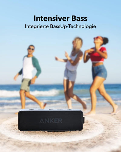 Anker SoundCore 2 Bluetooth Lautsprecher, Fantastischer Sound, Enormer Bass mit Dualen Bass-Treibern, 24h Akku, Verbesserter IPX7 Wasserschutz, Kabelloser Lautsprecher für iPhone, Galaxy usw.