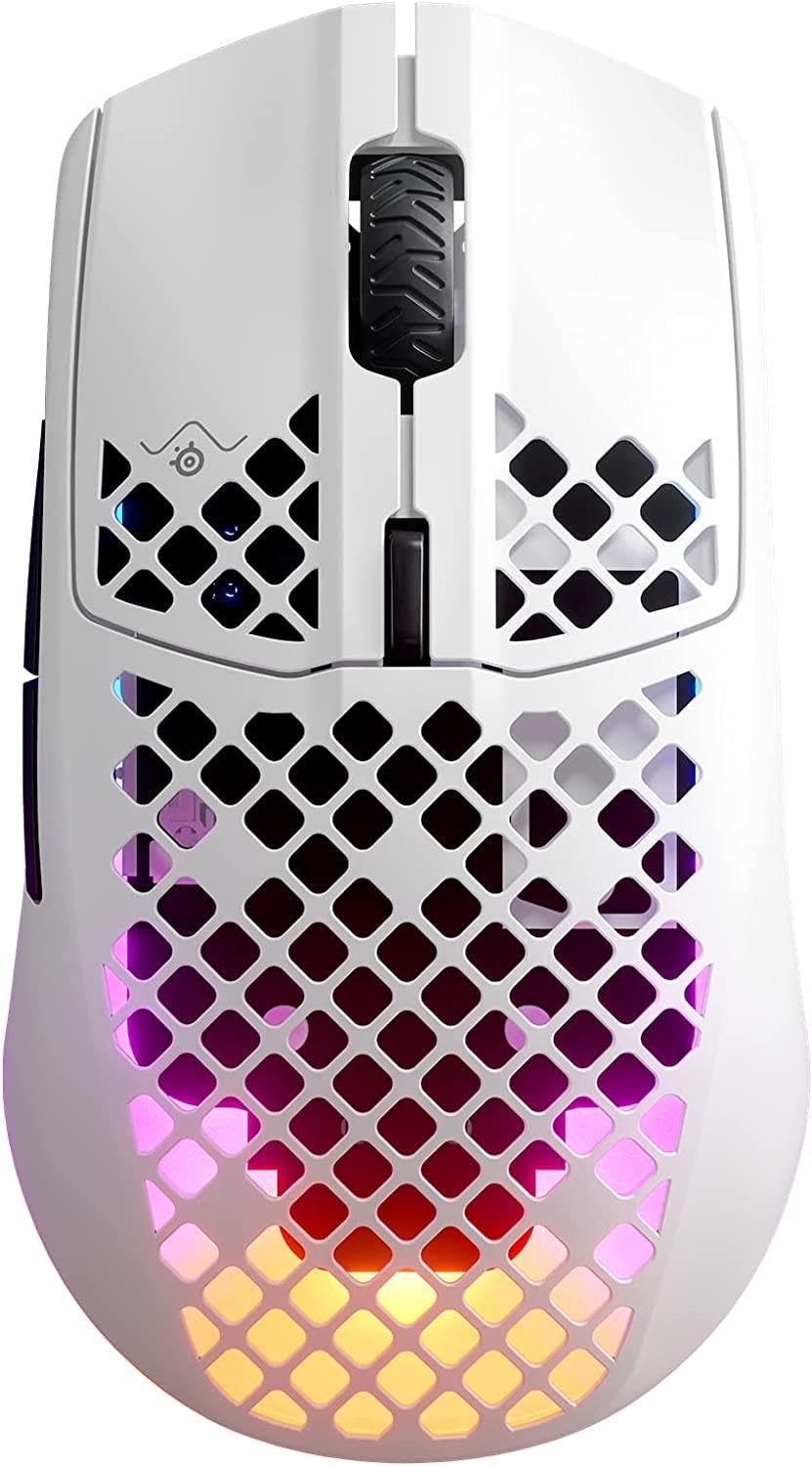 SteelSeries Aerox 3 Wireless - RGB Gaming-Mouse mit Öffnungen in der Oberfläche - Federleichtes, wasserabweisendes Design - Optischer TrueMove Air-Sensor mit 18.000 DPI - Snow