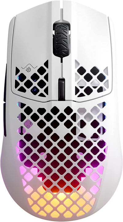 SteelSeries Aerox 3 Wireless - RGB Gaming-Mouse mit Öffnungen in der Oberfläche - Federleichtes, wasserabweisendes Design - Optischer TrueMove Air-Sensor mit 18.000 DPI - Snow