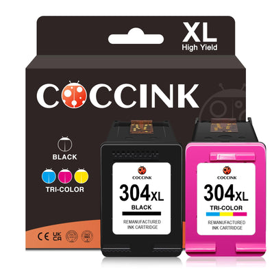 COCCINK 304XL Druckerpatronen für HP 304 XL für DeskJet 2600 2620 2630 2655 3700 3720 3730 3755 3764 Envy 5010 5020 5055 5052 AMP 100 120 125 130 Wiederaufbereitete Patronen(1 Schwarz 1 Farbe)