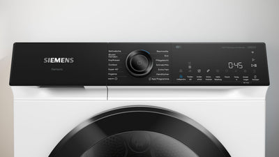 Siemens WQ45H2BECO, iQ500, Smarter Wärmepumpentrockner 9 kg, Selbstreinigender Kondensator, autoDry, speedPack, Reversierende Trommel, Nachlegefunktion, halbe Beladung, Trommelinnenbeleuchtung, Weiß