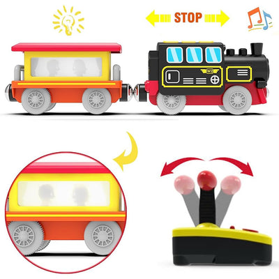 TOPLIVING Motorisierter Zug für Holzschienen, Ferngesteuerter Zug mit magnetischer Verbindung, batteriebetriebener Lokomotivzug für Kleinkinder, kompatibel mit Thomas, Brio, Chuggington