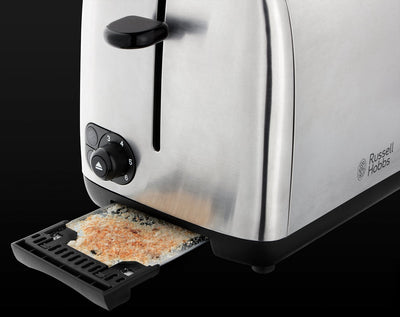 Russell Hobbs Toaster [für 2 Scheiben] Adventure Edelstahl (extra breite Toastschlitze, inkl. Brötchenaufsatz, 6 Bräunungsstufen + Auftau- & Aufwärmfunktion, Lift & Look-Funktion, 850W) 24080-56