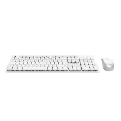 Trust ODY II Leise Tastatur Maus Set Kabellos Deutsches QWERTZ Layout, Flachen Tasten, Beidhändig Funkmaus 800-1600 DPI, Spritzwassergeschützt, EIN USB-Empfänger, für PC Computer Laptop Mac, Weiß