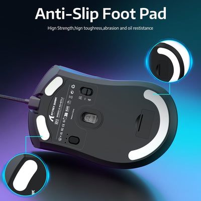 MAMBASNAKE × Attack Shark R1 59 g leichte kabellose Tri-Mode-Gaming-Maus, 2,4 GHz/Bluetooth/Kabelverbindung, 5 programmierbare Tasten, 6 einstellbare DPI bis zu 18000, PixArt PAW3311– Schwarz