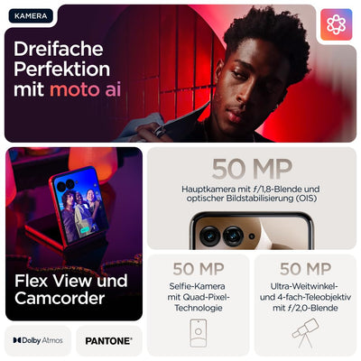 Motorola razr 60 Ultra Flip-Phone (6,96"-pOLED-Display/Robustes 4,0"-Außendisplay mit Gorilla Glass Ceramic, widerstandsfähig, wassergeschützt, 50-MP-Moto-AI-Kamera, 16/512 GB) Pantone Mountain Trail