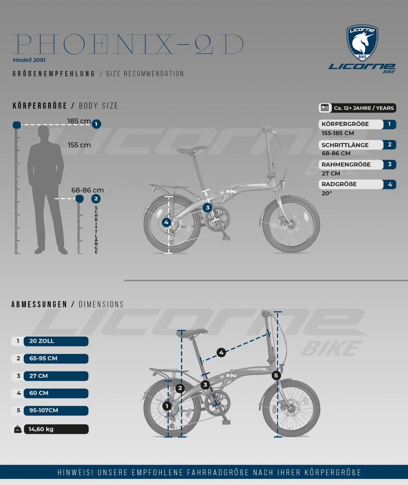 Licorne Bike Phoenix 2D 20 Zoll Aluminium Faltrad Klapprad Scheibenbremse Discbremse Faltfahrrad Herren Damen 7 Gang Kettenschaltung Folding City Bike Alu-Rahmen StVZO