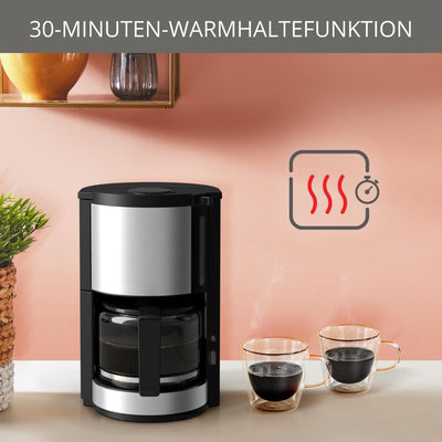 Krups KM3210 Pro Aroma Plus Filterkaffeemaschine | 10 Tassen | 1,25 L | 30-Minuten-Warmhaltefunktion | sichtbares Wasserstands Fenster | Tropfstopp-System | Schwarz mit Edelstahlapplikationen