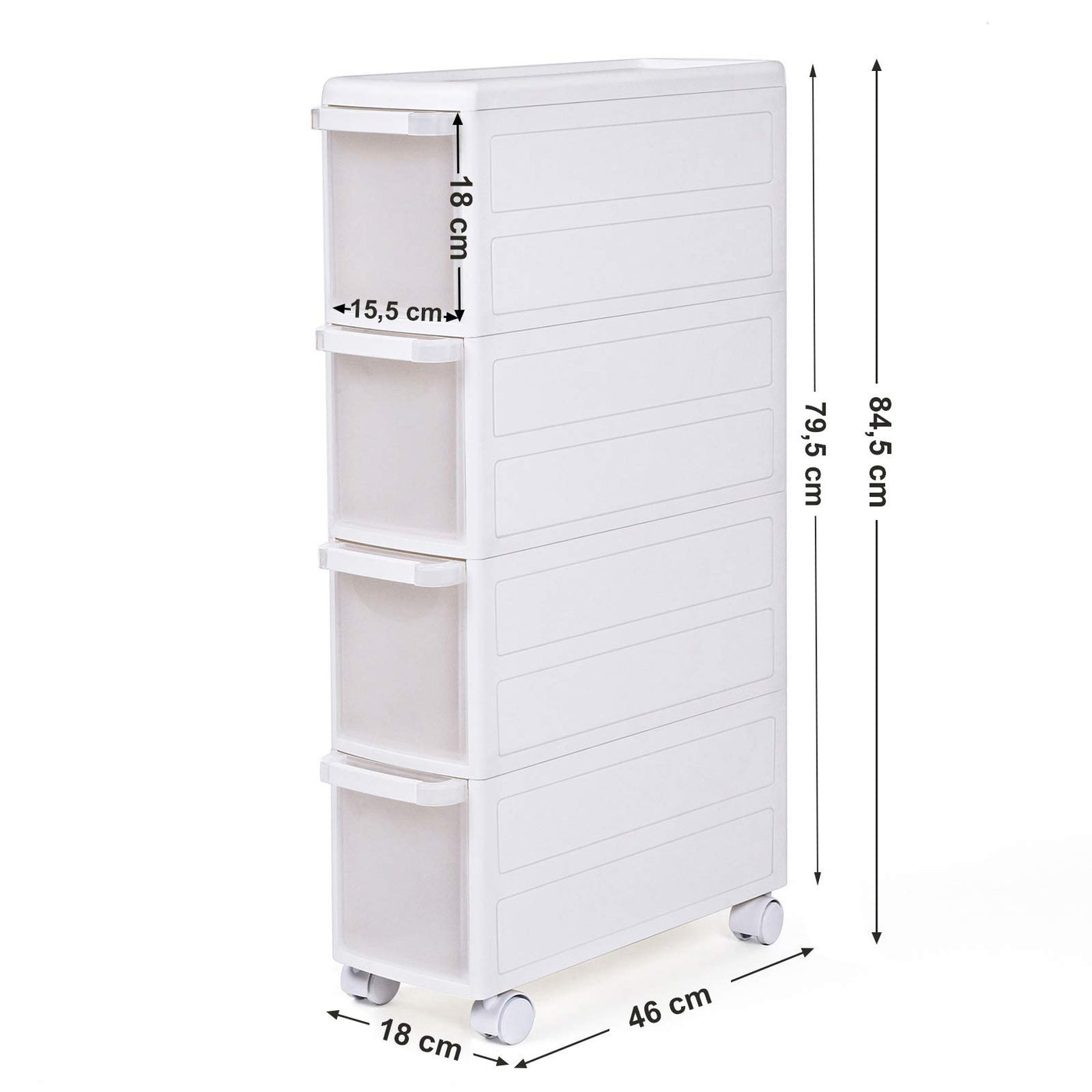 SONGMICS Rollwagen mit Vier Schüben Nischenregal Separat benutzbar Küchenregal Badregal Standregal Allzweckwagen mit Rollen 84,5 cm Hoch weiß KFR05W