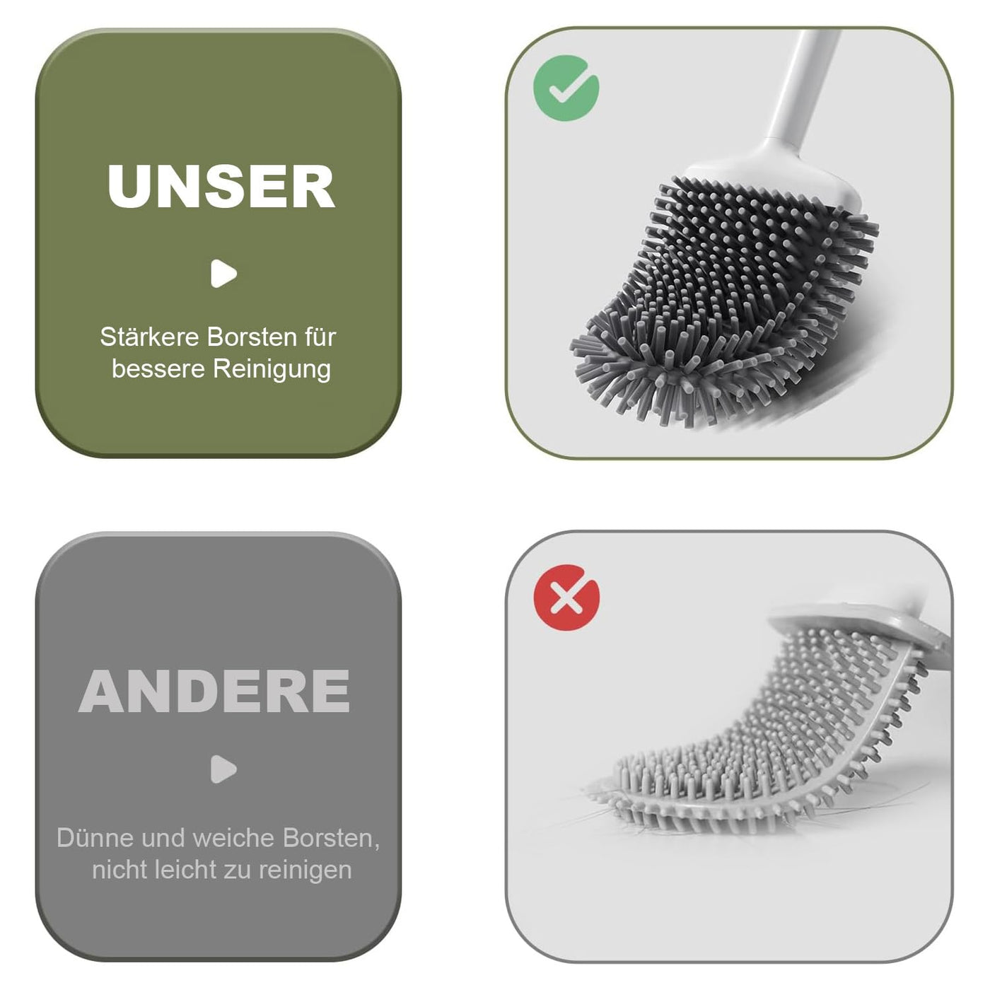 ASOBEAGE Silikon Toilettenbürste: Flexibler Kopf, Langer Griff, Wandmontage, schnell trocknender Halter für die Reinigung des Badezimmers (Weiß)