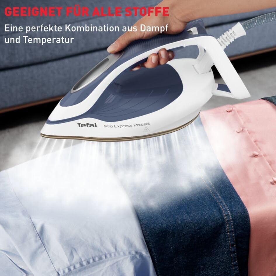Tefal GV9225 Pro Express Protect Dampfbügelstation | 7,6 Bar Dampfdruck | variable Dampfmenge: 140 g/Min. | Dampfstoß: 550 g/Min. | Anti-Kalk-Kollektor | vertikale Dampffunktion | Blaugrau/Weiß