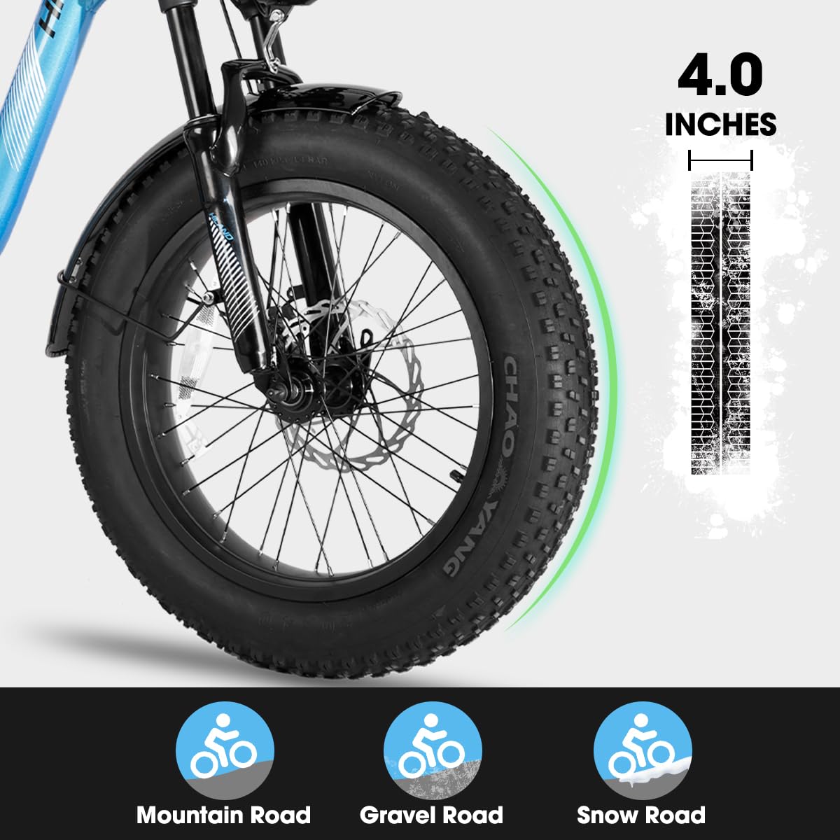 HILAND 20 Zoll Fat Tire Cargo E-Bike für Erwachsene, Leichter Aluminiumrahmen Elektrofahrrad, Shimano 7 Gänge mit Federgabel Ebike Blau