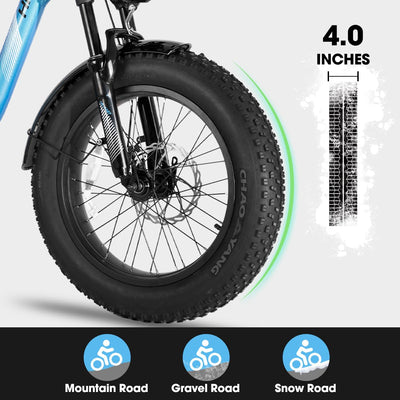 HILAND 20 Zoll Fat Tire Cargo E-Bike für Erwachsene, Leichter Aluminiumrahmen Elektrofahrrad, Shimano 7 Gänge mit Federgabel Ebike Blau