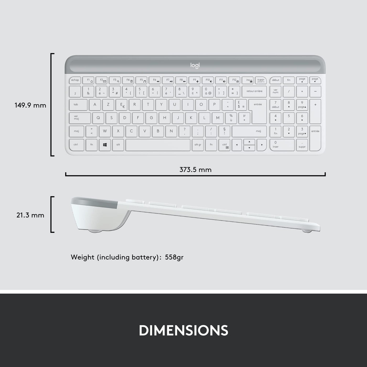 Logitech MK470 Slim Combo Kabelloses Tastatur-Maus-Set, 2.4 GHz Verbindung via Nano-USB-Empfänger, 10m Reichweite, 18-Monate Batterielaufzeit, PC/Laptop, Französisches AZERTY-Layout - Weiß
