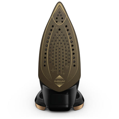 Tefal Puregliss Dampfbügeleisen, 3000 Watt, 280 g/Min. Dampfstoß, 0-50 g/Min. variabler Dampf, Vertikaldampf, Durilium AirGlide Autoclean Bügelsohle, Micro-Calc-Filter, schwarz/gold, FV8064
