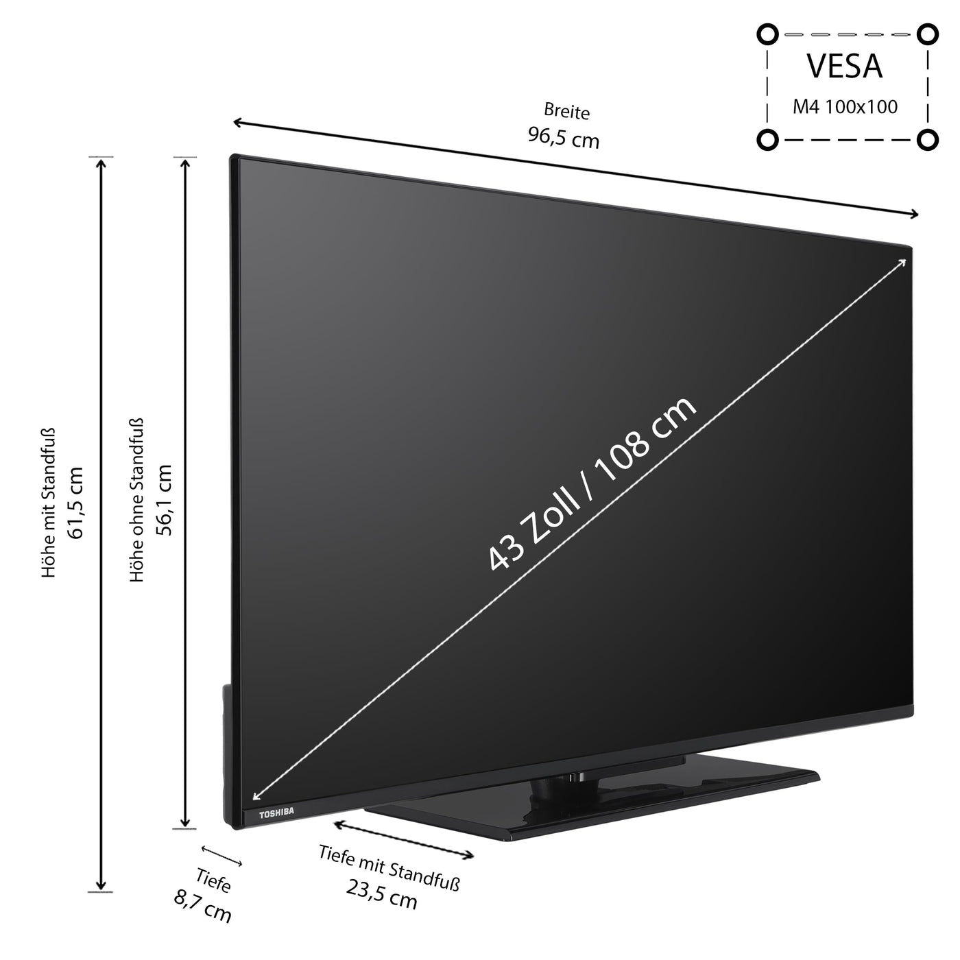 Toshiba 43 Zoll VIDAA TV Fernseher (4K UHD Smart TV, HDR Dolby Vision, Triple-Tuner, Bluetooth, Dolby Audio) 43UV3463DAW