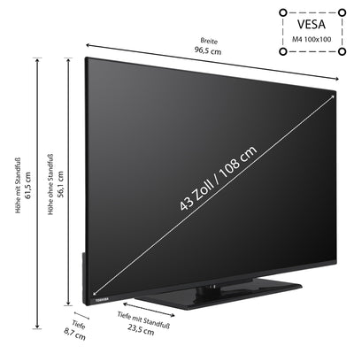 Toshiba 43 Zoll VIDAA TV Fernseher (4K UHD Smart TV, HDR Dolby Vision, Triple-Tuner, Bluetooth, Dolby Audio) 43UV3463DAW