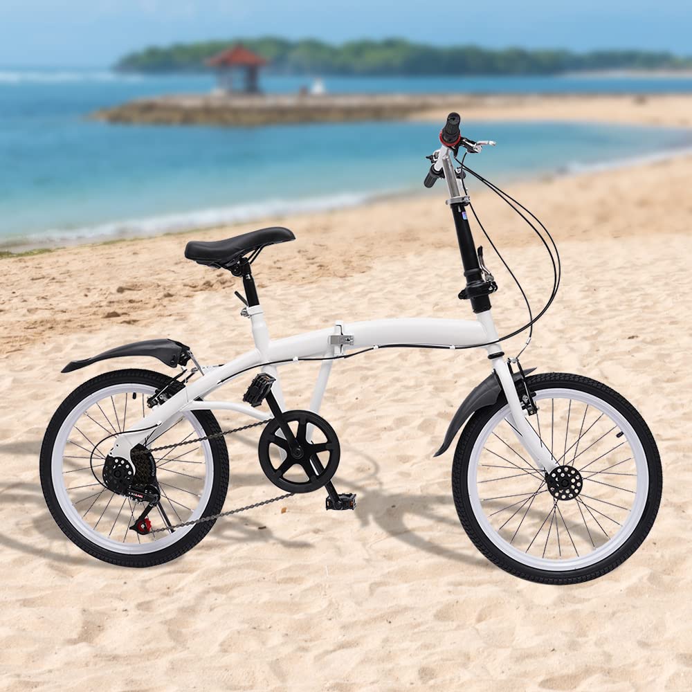 SABUIDDS 20 Zoll Faltrad mit 6 Gang-Schaltung und Quick-Fold-System Klapprad für Erwachsene von 135 cm-180 cm Klappfahrrad Folding City Bike für Sport Outdoor Radfahren und Camping, Weiß