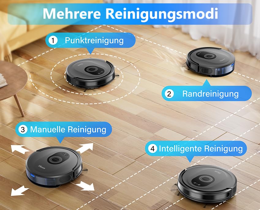 Tikom Saugroboter mit Wischfunktion 2 in 1, G8000 Max Staubsauger Roboter, 5000Pa Starke Saugkraft Roboterstaubsauger, Selbstaufladend, WLAN, 150Mins Max, Ideal für Tierhaare, Teppich, Hartboden