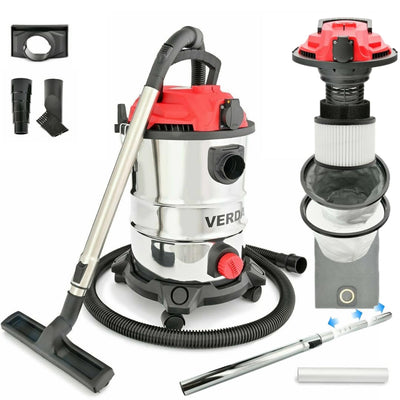 Verda Nass- und Trockensauger 1650W Industriesauger + Steckdose + Wasserablass + Blasfunktion Aschesauger für Kamin und Pelletofen 25 Liter Metallbehälter Edelstahltank [SN196]