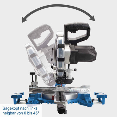 Scheppach HM216SPX Kapp-Zug-Gehrungssäge Kappsäge 2000 W, inkl. 2. Ø 210 mm Sägeblatt | 65 mm Schnitthöhe | 34 cm Schnittbreite| mit Laser, Aluauflagen, Drehtisch mit Schnellarretierung