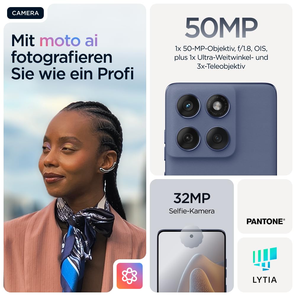 Motorola Edge 60 Fusion Smartphone (6,67“-Super-HD-Display, 50-MP-Kamera mit Moto AI, 8/256 GB, 5200 mAh, Android 15) Pantone Slipstream, inkl. Schutzcover + Handyhalter