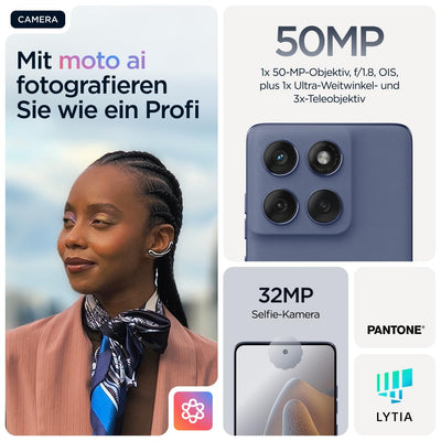 Motorola Edge 60 Fusion Smartphone (6,67“-Super-HD-Display, 50-MP-Kamera mit Moto AI, 8/256 GB, 5200 mAh, Android 15) Pantone Slipstream, inkl. Schutzcover + Handyhalter