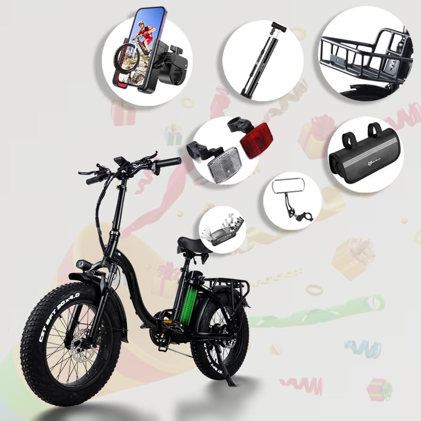 Klapprad E-Bike, E Bike Elektrofahrrad mit 48V/24Ah Samsung-Akku, Bis zu 140KM | Hinterradmotor 48V, 65N.m | Hydraulic Disc Brake | E Klapprad mit Rückspiegel & Korb, Elektrofahrrad für Herren Damen