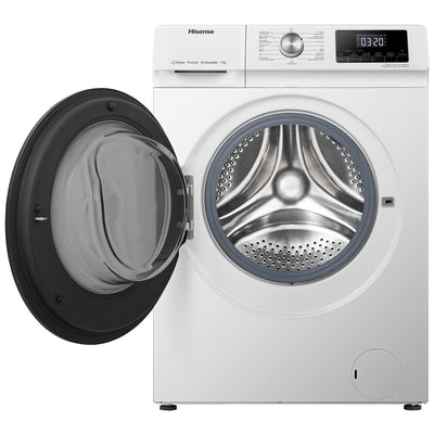 Hisense WFQA7014EVJM Waschmaschine mit Dampffunktion/ 7 kg /AquaStop/ 1400 U/min /15 Programme/ Inverter PowerDrive Motor/Edelstahltrommel/Kindersicherung/Trommelreinigung/Weiß