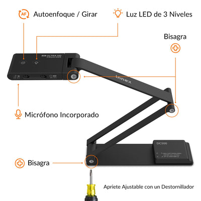 Innex DC500, Tragbare 13MP 4K USB Dokumentenkamera und Webcam, Rauschunterdrückungsmikrofon, Dualer Autofokus, Auto-Flip, Unterstützt Win/Mac/Chromebook, Für Fernunterricht und -lehre