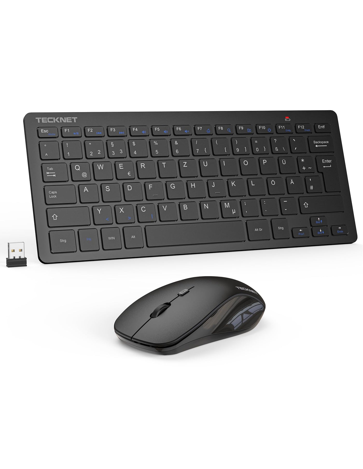 TECKNET kabellose Mini-Tastatur und Maus, ultradünn, 2,4 G, ergonomische Tastatur, leise Berührung, 15 m Reichweite, tragbare Tastatur und Maus für PC/Smart-TV/Computer (Spanisch, mit Ñ)
