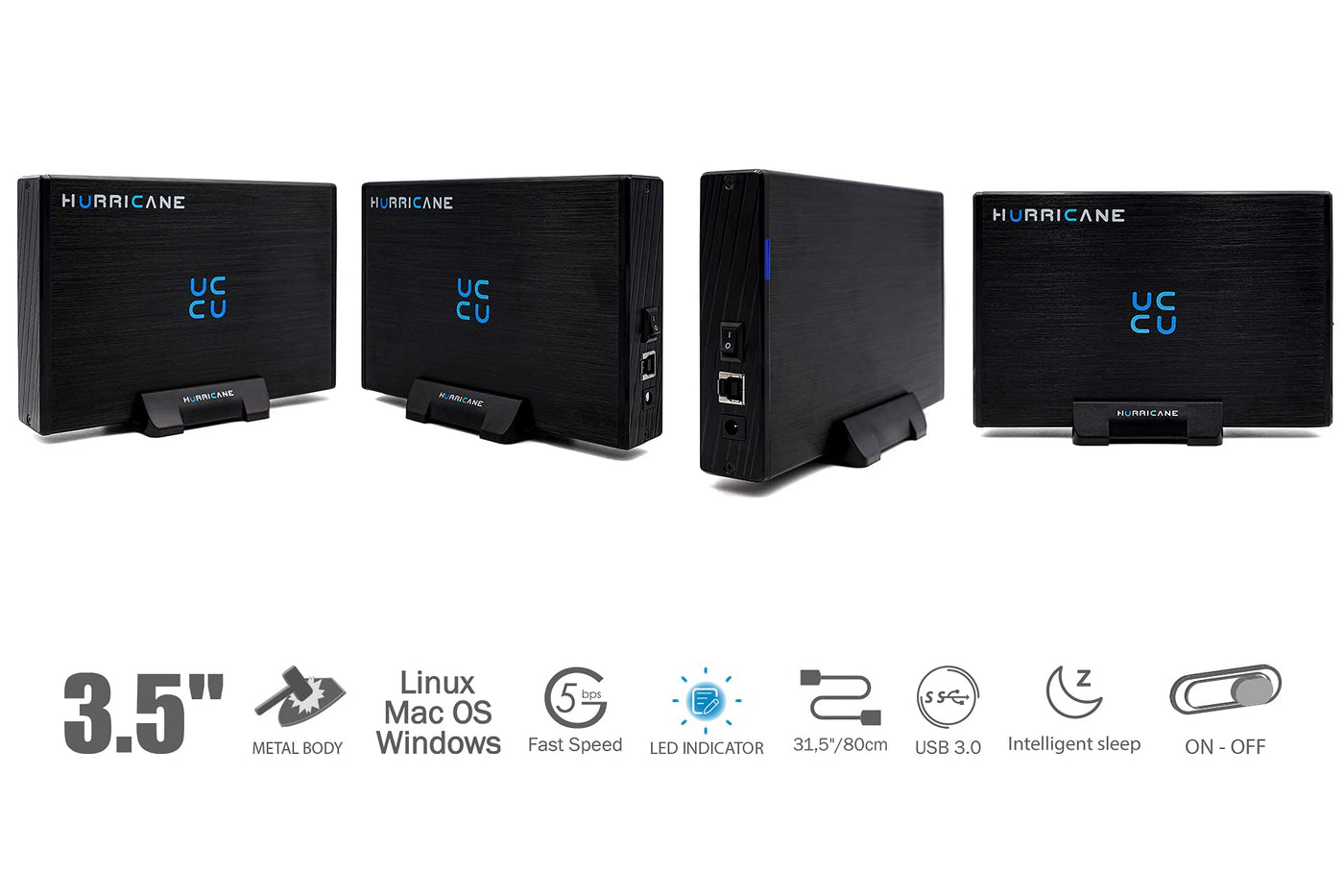 HURRICANE GD35612 Externe Festplatte 2TB 3,5" USB 3.0 Aluminium HDD mit Netzteil für PC, TV, Ps4, Ps5, Xbox Laptop kompatibel mit Windows mac Linux