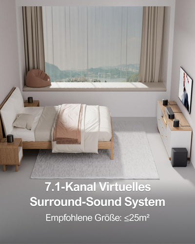 ULTIMEA 7.1ch Soundbar für TV Geräte, Surround Sound System für Heimkino mit App Steuerung, Soundbar mit Subwoofer, 4 Surround Lautsprechern, Soundsystem mit verstellbarem EQ, Bluetooth 5.3, Aura A40